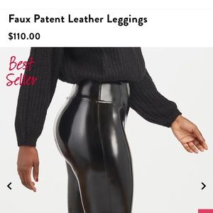 Spanx Black Faux Patent Leather Leggings - Size Medium Petite